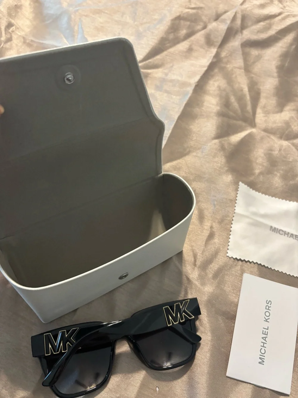 Michael Kors Glossy Black Square Sunglasses with White Case